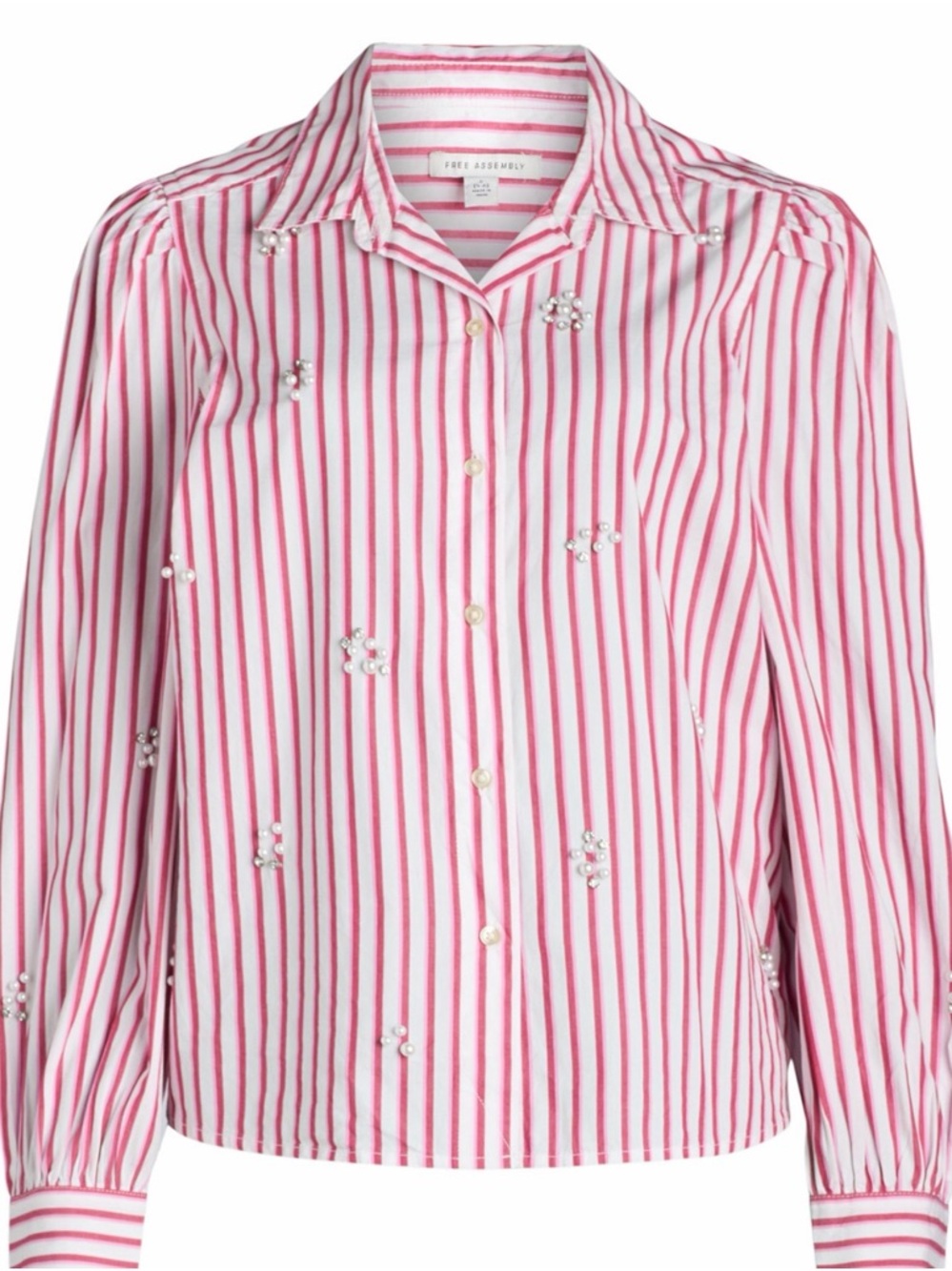 Striped Pink Button-Down Shirt with Embellishment